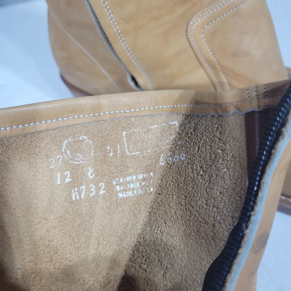 Vintage HY-TEST Mens 12 Tan Anchor Flange Leather Steel Toe Side Zip Boots H732